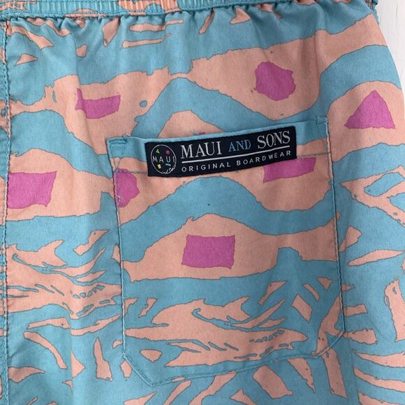 Maui And Sons Mens Large Board Shorts Swim Bottoms Trunks Abstract Aztec Aloha - Picture 4 of 7